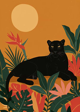 Black Panther in Tropical Foliage
