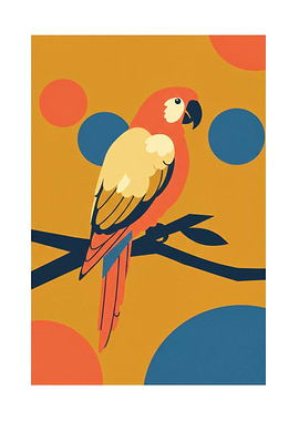 Colorful Parrot on Branch Illustration