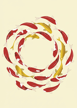 Minimalist Koi Fish Circle Animals Art