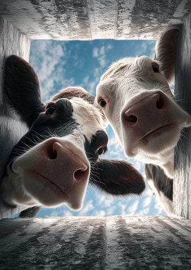 Two Cows Looking Down