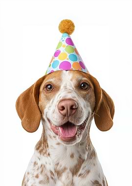 American English Coonhound Dog with Birthday Hat