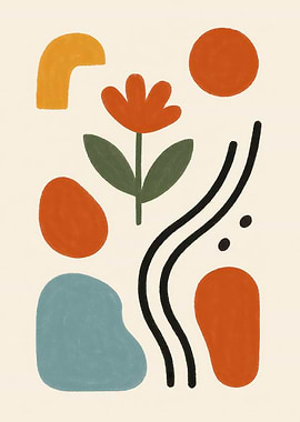 Abstract Floral Composition with Geometric Shapes