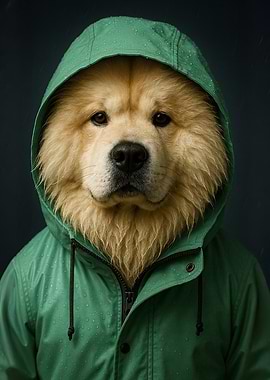 Dog in Raincoat Portrait