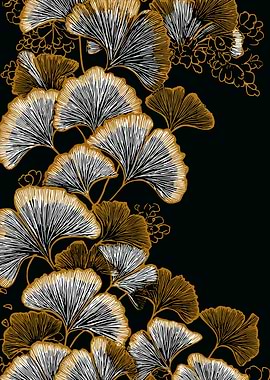 Ginkgo Leaves Pattern on Black Background