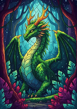 Green Dragon in Enchanted Forest