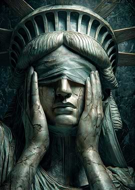 Crying Statue of Liberty with Blindfold