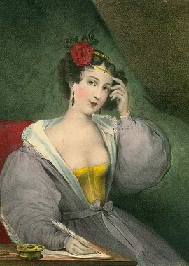 Woman Writing with Quill Pen Portrait