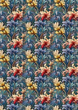 Floral Pattern with Red and Yellow Flowers