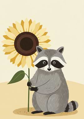 Raccoon with Sunflower Illustration