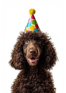Irish Water Spaniel with Party Hat