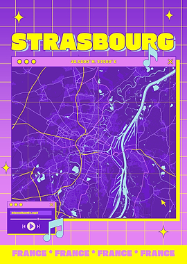 Strasbourg Map Art - Retro Aesthetic