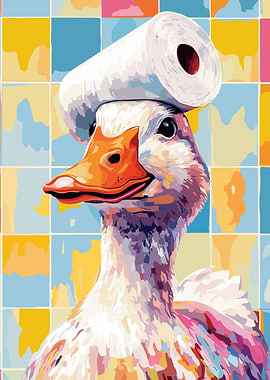 Duck with Toilet Paper Hat