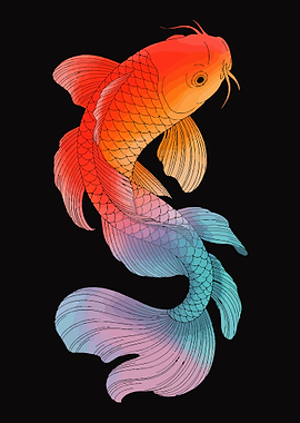 Colorful Koi Fish Illustration on Black