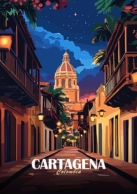 Cartagena, Colombia street at night