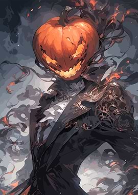 Pumpkin Head Character in Dark Suit