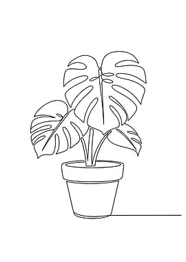 Monstera One Line Drawing, Minimalist Botanical Art For Modern Decor