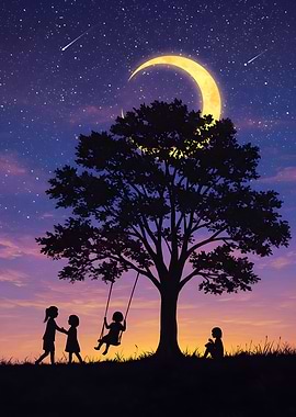 Children under the Moonlit Tree