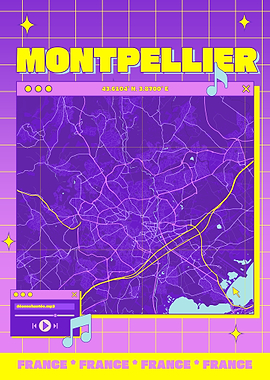 Montpellier Map Retro Aesthetic