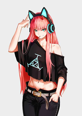 Anime Girl Cat Headphones and Lollipop