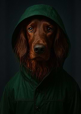 Dog in Raincoat Portrait