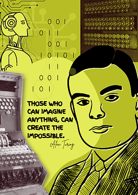 Alan Turing Quote Poster – “Create the Impossible” | Enigma Machine & AI Art Print