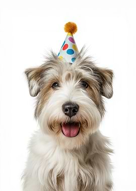 Sealyham Terrier Dog with Party Hat Portrait