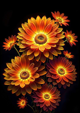 Radiant Orange Daisies - Glowing Floral