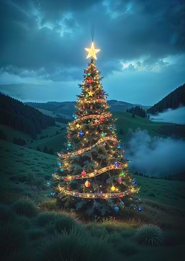 Christmas Tree in Mountain Landscape