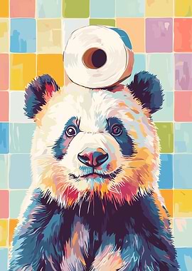 Panda with Toilet Paper on Head