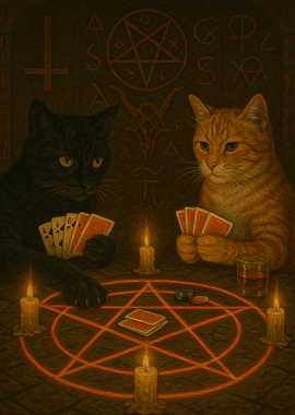 Witchy Cats Playing Poker