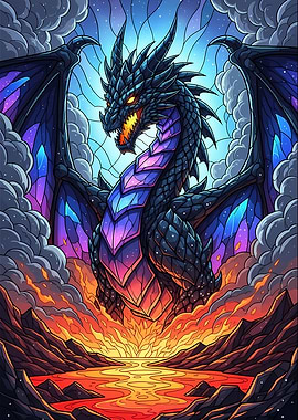 Majestic Dragon in Fiery Landscape