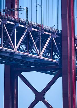 Red Bridge Structure Against Blue Sky