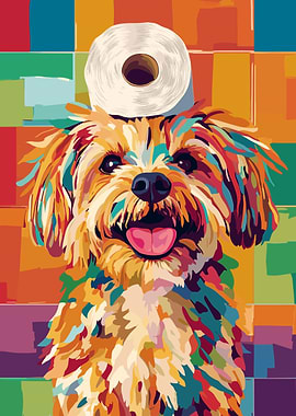 Colorful Dog with Toilet Paper Roll