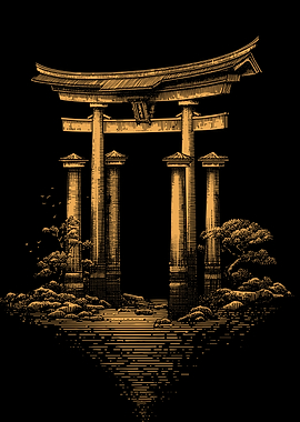 Japanese Torii Gate Engraving