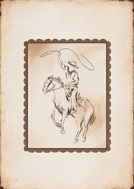 Cowboy on Horse with Lasso Sketch