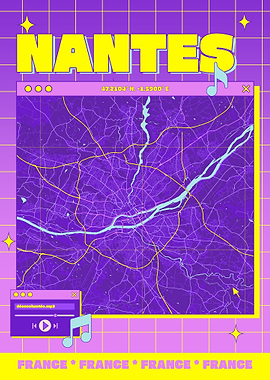Nantes Map Art - Retro Aesthetic
