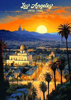 Los Angeles Sunset Cityscape Art