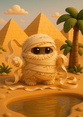Cute Mummy Character in Desert Landscape