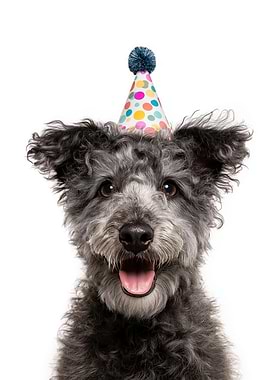 Happy Birthday Pumi Dog with Party Hat