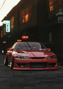 Red Nissan Silvia in Japanese Street