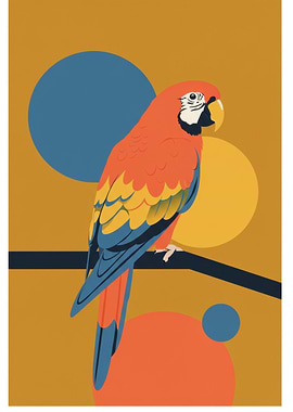 Colorful Parrot on Branch Art Print
