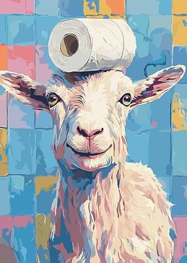 Goat with Toilet Paper on Head