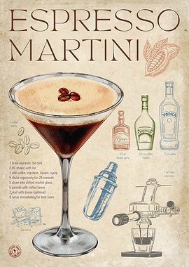 Espresso Martini Recipe Illustration | Vintage Paper