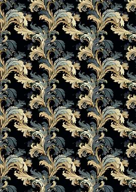 Floral Baroque Pattern on Black Background