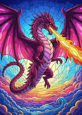 Dragon Fire Stained Glass Style