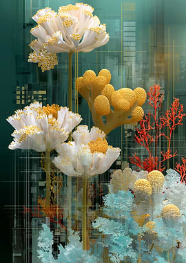 Abstract Floral Arrangement with Geometric Background