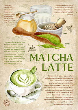 Matcha Latte Recipe Illustration | Vintage Paper