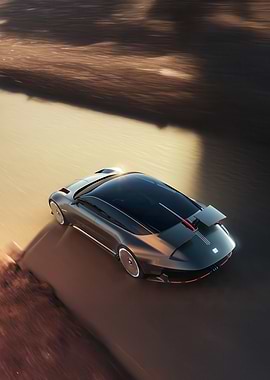 Sleek Futuristic Car on Desert Road