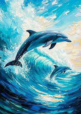 Dolphins leaping from ocean waves painting