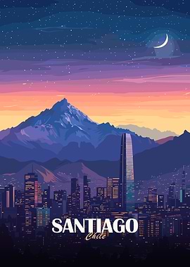 Santiago, Chile Cityscape at Night